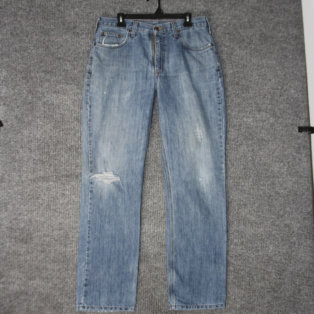 Carhartt Relaxed Fit Jeans Mens 34 Blue Denim 101483-980 Workwear Distressed